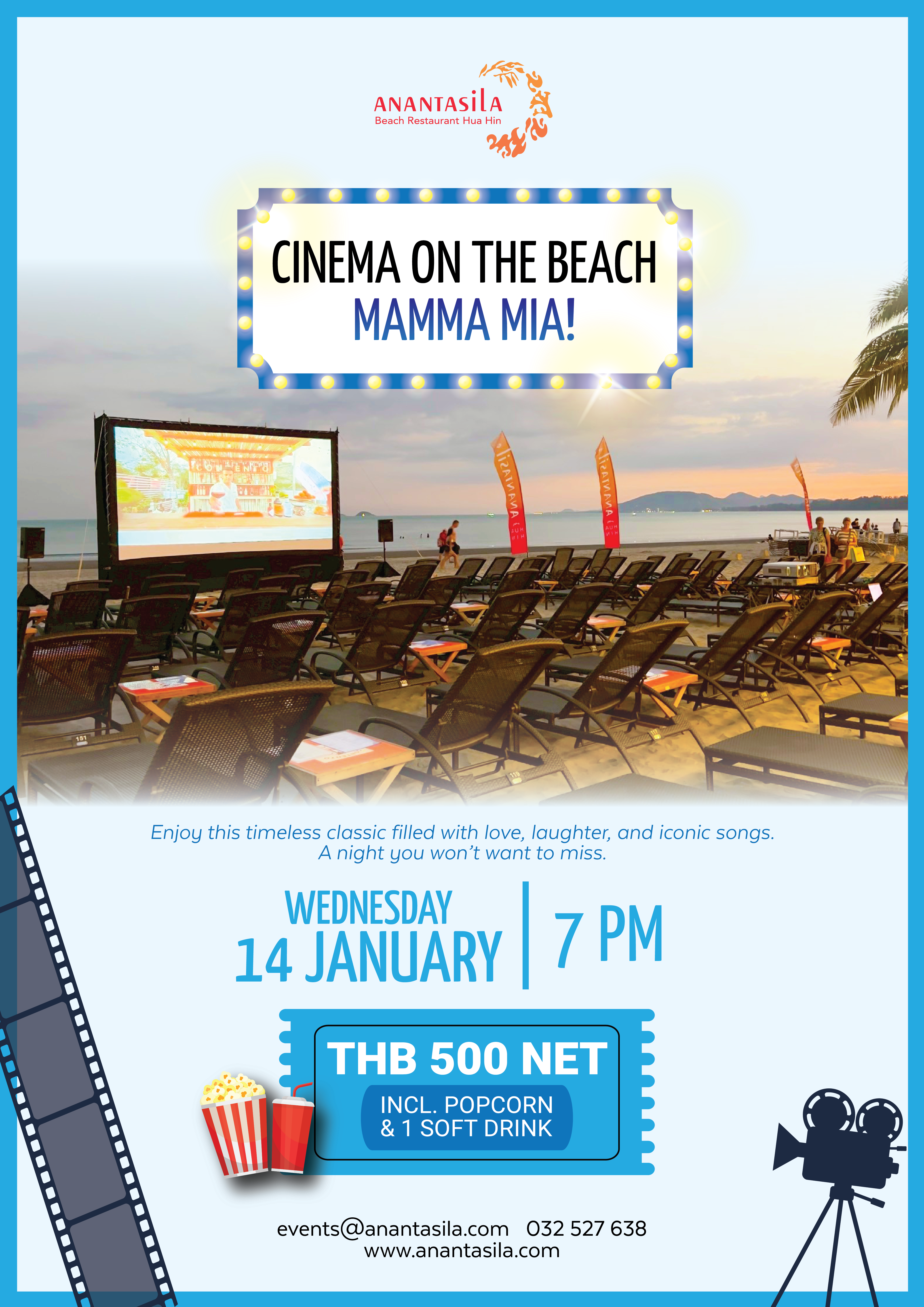 Cinema on the Beach,restaurant huahin,seafood huahin,special rate huahin,restaurant khaotakiab,restaurant beach,Huahin Beachfront Hotel and Resort,In the seaside resort of Hua Hin,americanfood huahin,ร้านอาหารริมทะเลหัวหิน,ร้านอาหาร5ดาวติดชายทะเล,ร้านอาหารพร้อมที่พัก,thebeachatanantasila